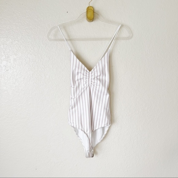 David Lerner Straight Tank Bodysuit in White & Blush Stripe size small - Picture 2 of 11